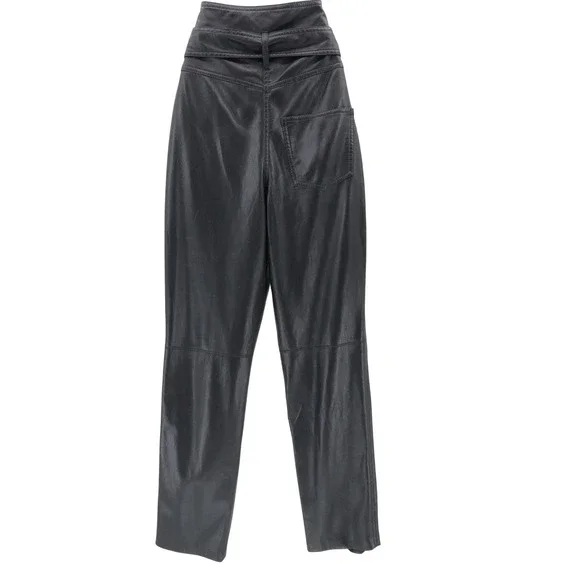 Nanushka Ethan Ultra High Rise Faux Leather Belted Pants Trousers Black Small